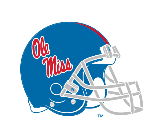 Helmet with Ole Miss script, light blue with red script variant, cell 51