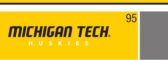 MICHIGAN TECH. HUSKIES wordmark, black and white on yellow variant, cell 95
