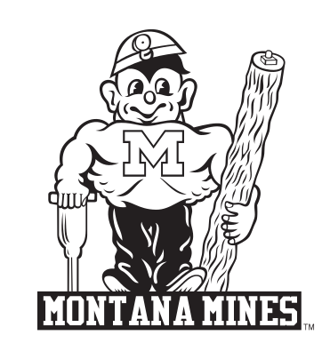 Vintage Charlie Marks, grayscale, Montana Mines lockup variant, cell 84