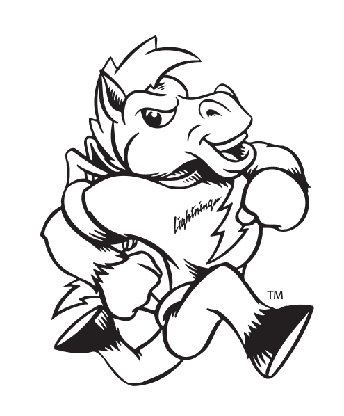 Lightning mascot youth mark, black and white variant, cell 10