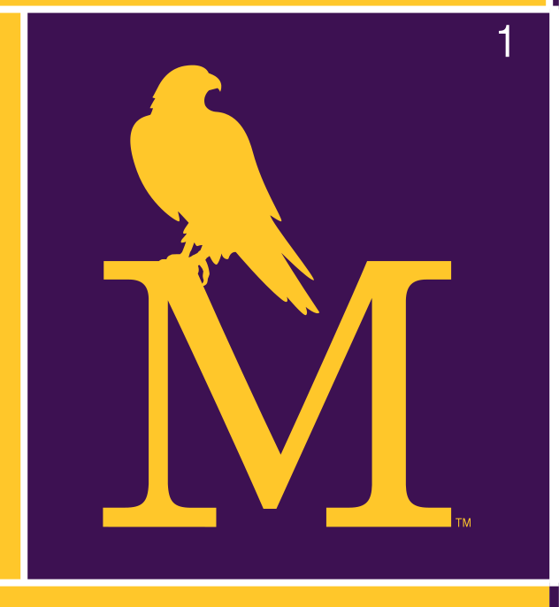 lettermark M with bird, gold on purple variant, cell 19