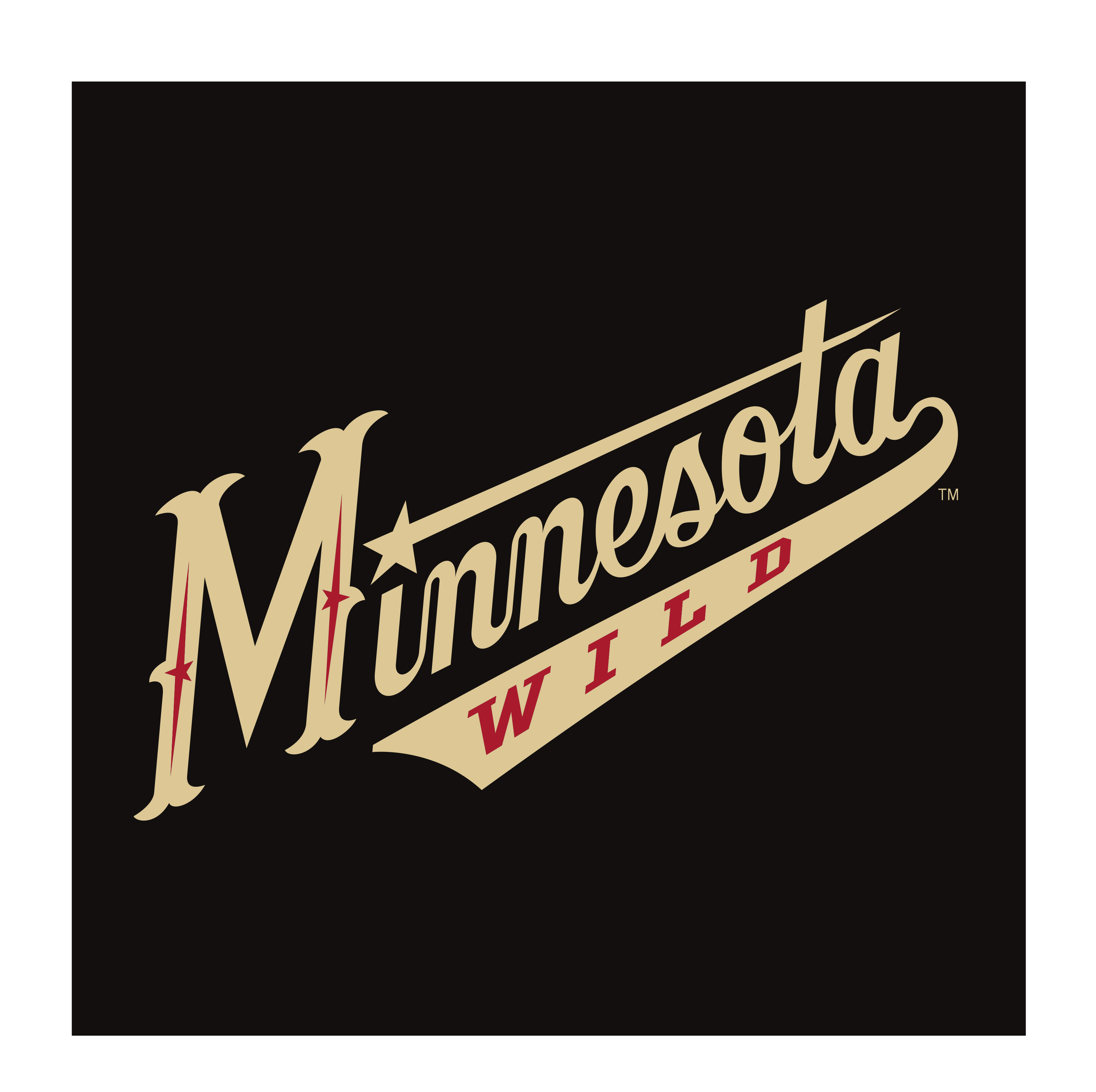 Minnesota Wild wordmark, tertiary script, primary color on black background variant