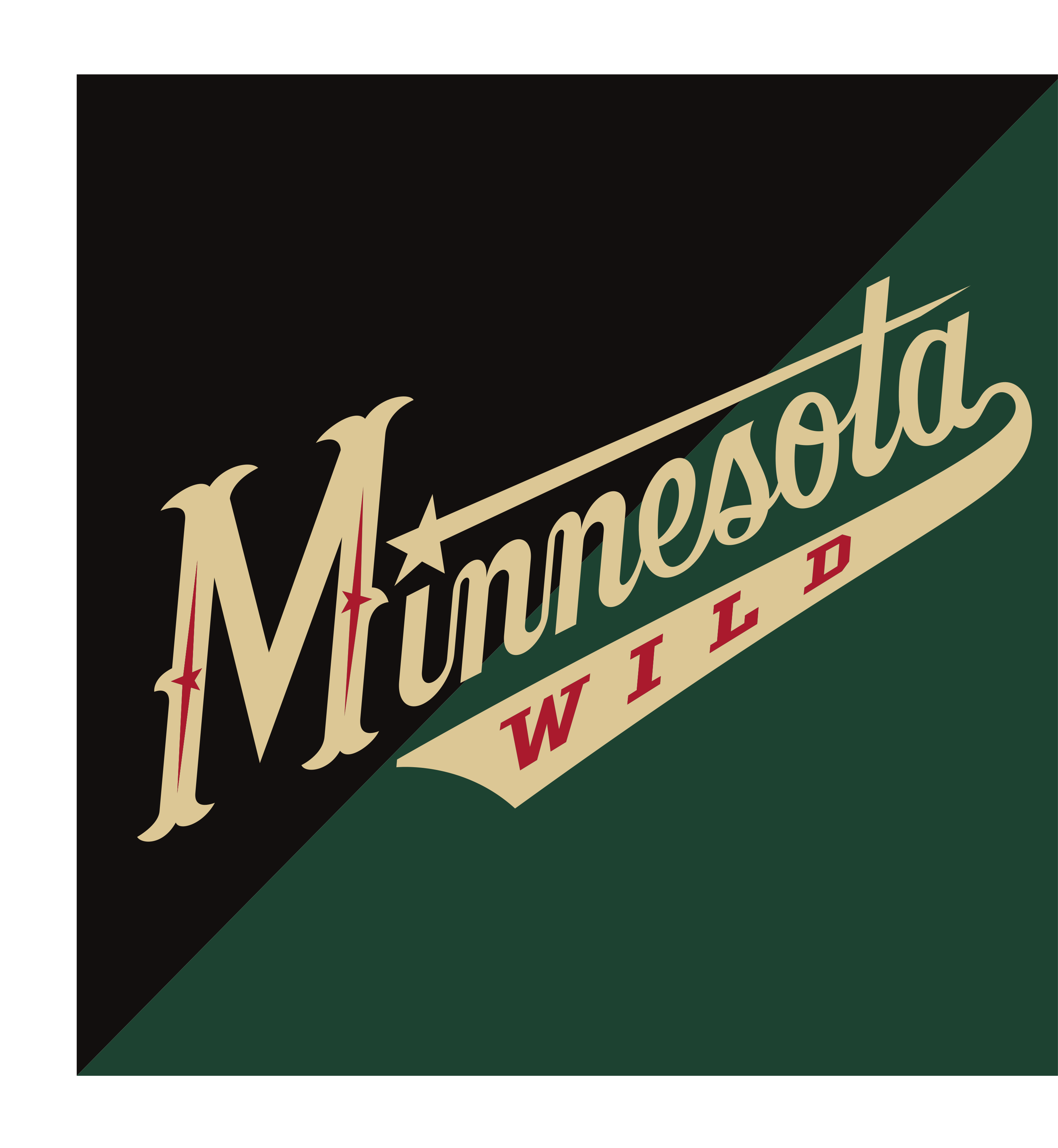 Minnesota Wild wordmark, print version with R, dark green and black split background variant