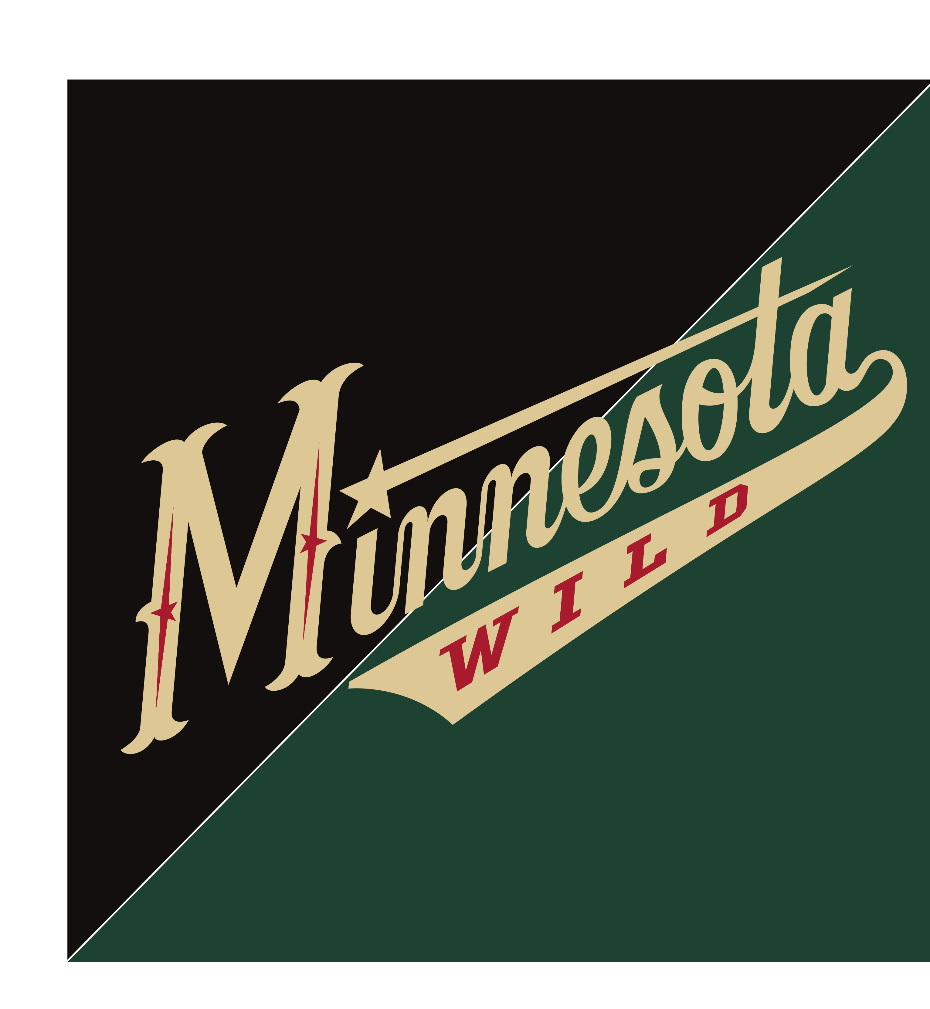 Minnesota Wild wordmark, print version without R, dark green and black split background variant