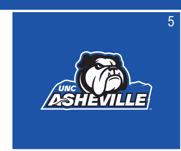 Bulldog head with UNC Asheville wordmark, color on blue variant, cell 5