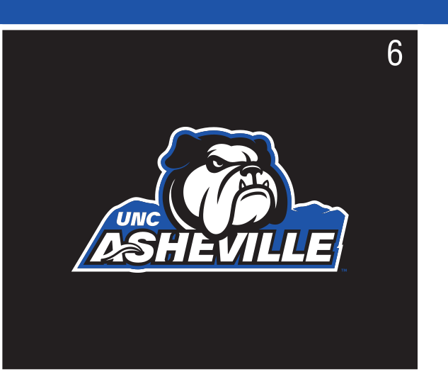 Bulldog head with UNC Asheville wordmark, color on black variant, cell 6
