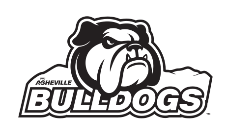 Bulldog head with Asheville Bulldogs wordmark, black and white on white variant, cell 11
