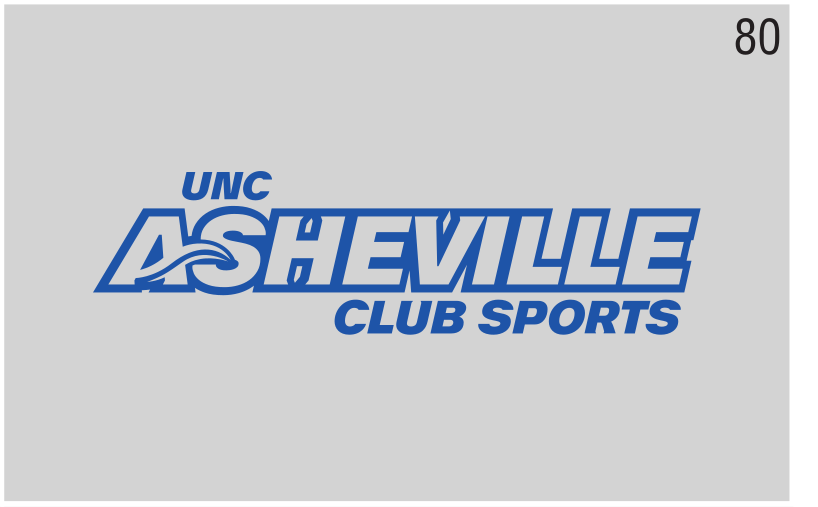 UNC Asheville Club Sports wordmark, blue with white outline on grey background variant, cell 80