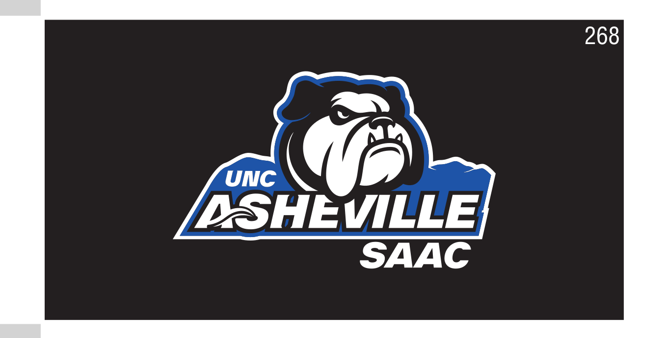 UNC Asheville Bulldog with SAAC wordmark, full color on black variant, cell 268