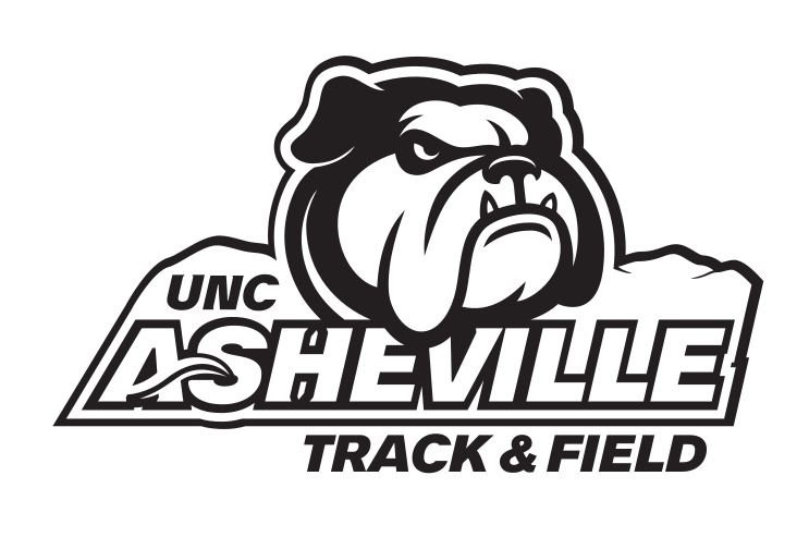 Bulldog head with UNC Asheville and Track & Field, black and white variant, cell 313
