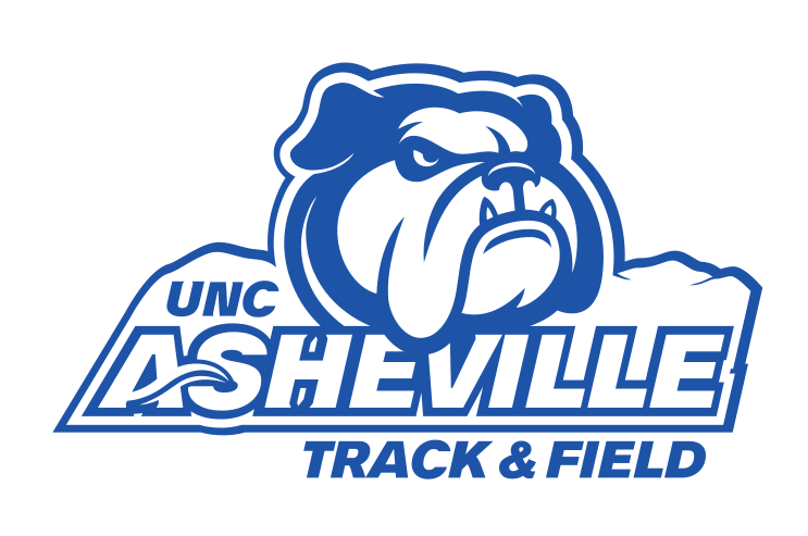 Bulldog head with UNC Asheville and Track & Field, blue outline variant, cell 317