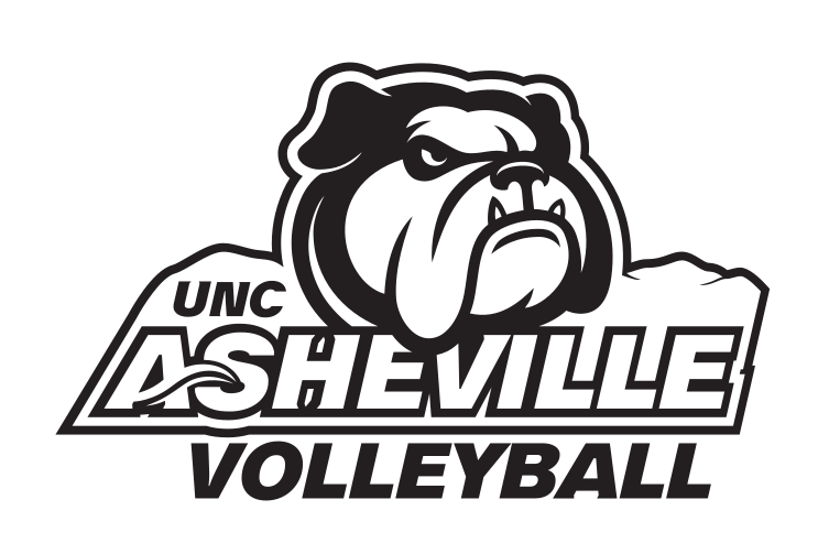 Bulldog head with UNC Asheville and Volleyball, black and white variant, cell 321