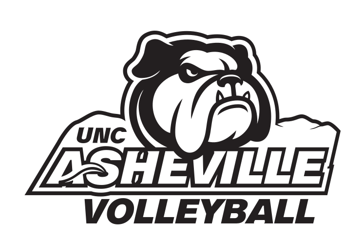 Bulldog head with UNC Asheville and Volleyball, blue outline variant, cell 325