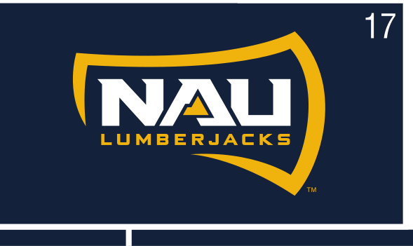 NAU LUMBERJACKS shield lockup, white/gold on blue variant, cell 17