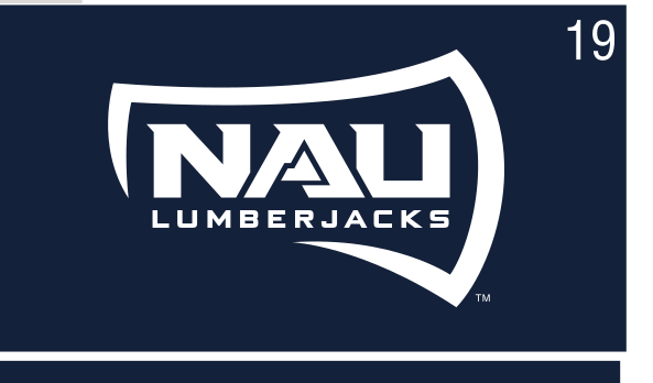 NAU LUMBERJACKS shield lockup, white on blue variant, cell 19