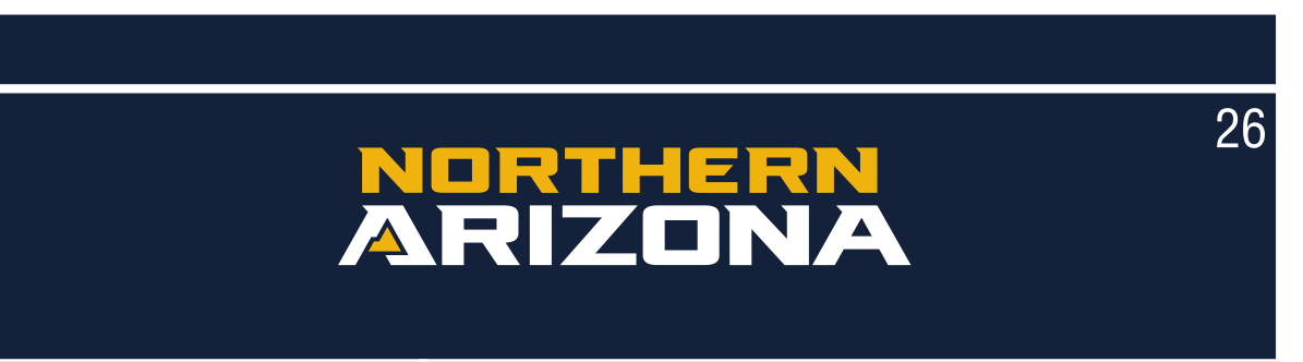 NORTHERN ARIZONA UNIVERSITY wordmark, gold/white on blue variant, cell 26