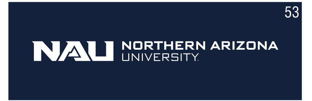 NAU logo, horizontal white on blue variant, cell 53