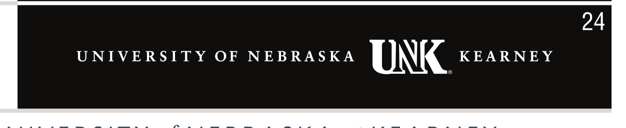 University of Nebraska UNK Kearney horizontal lockup, white on black variant, cell 24