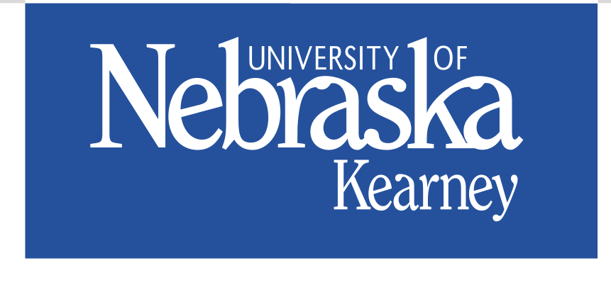 University of Nebraska Kearney wordmark (serif), white on blue variant, cell 26