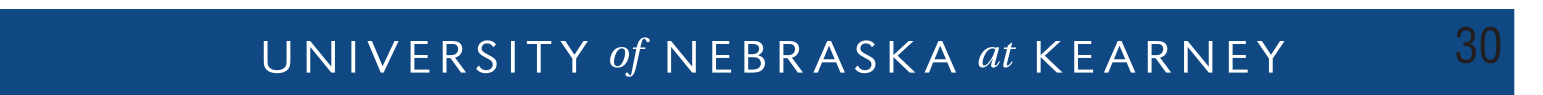 University of Nebraska at Kearney wordmark (italic), white on blue variant, cell 30