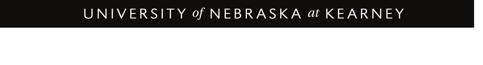 University of Nebraska at Kearney wordmark (italic), white on black variant, cell 32