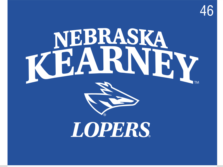 Nebraska Kearney Lopers lockup, white on blue variant, cell 46
