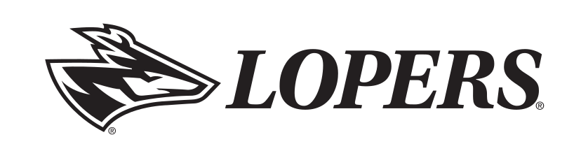 Lopers horizontal lockup, black on white variant, cell 50