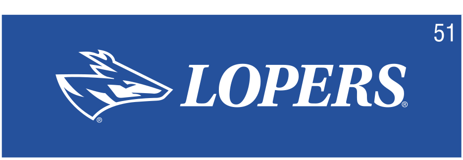 Lopers horizontal lockup, white on blue variant, cell 51