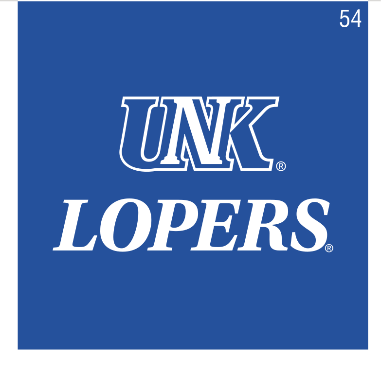UNK Lopers wordmark, white on blue variant, cell 54