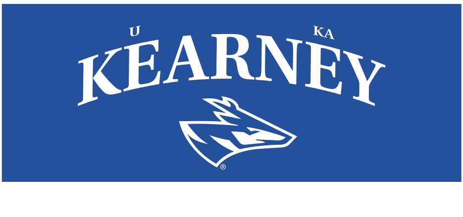 University of Nebraska Kearney lockup, white on blue variant, cell 59