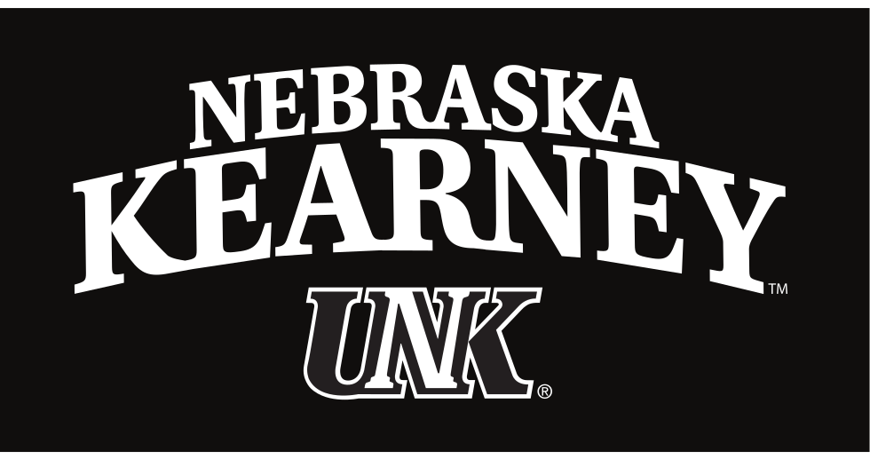 Nebraska Kearney UNK lockup, white on black variant, cell 73