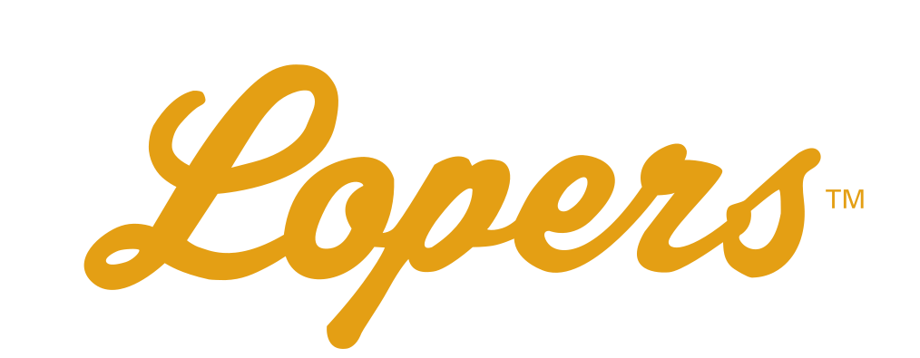 Lopers script wordmark, gold on white variant, cell 76