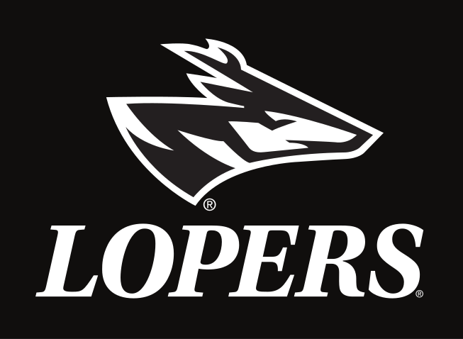 Loper head with wordmark, white on black variant, cell 80