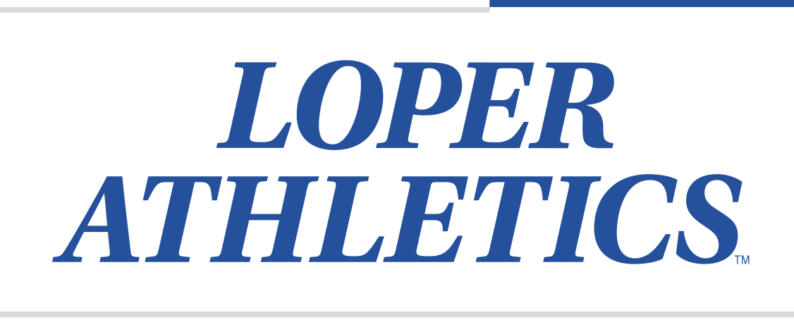 LOPER ATHLETICS wordmark, blue on white variant, cell 85
