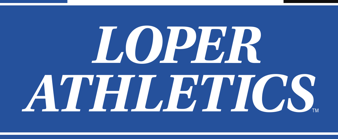 LOPER ATHLETICS wordmark, white on blue variant, cell 86