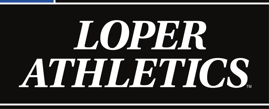 LOPER ATHLETICS wordmark, white on black variant, cell 88