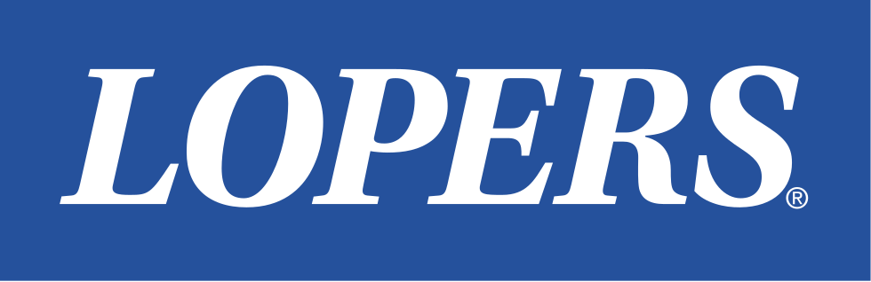 LOPERS wordmark, white on blue variant, cell 90