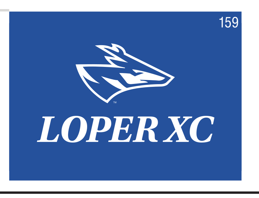 Loper mascot with Loper XC wordmark, reverse variant, cell 159