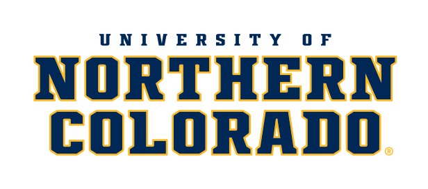University of Northern Colorado wordmark, blue with gold outline variant, cell 14