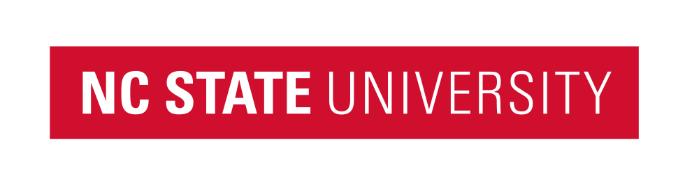 NC State University wordmark, horizontal white on red variant, cell 29