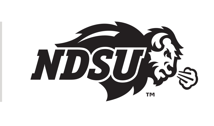 NDSU wordmark with bison head, black on white variant, cell 2