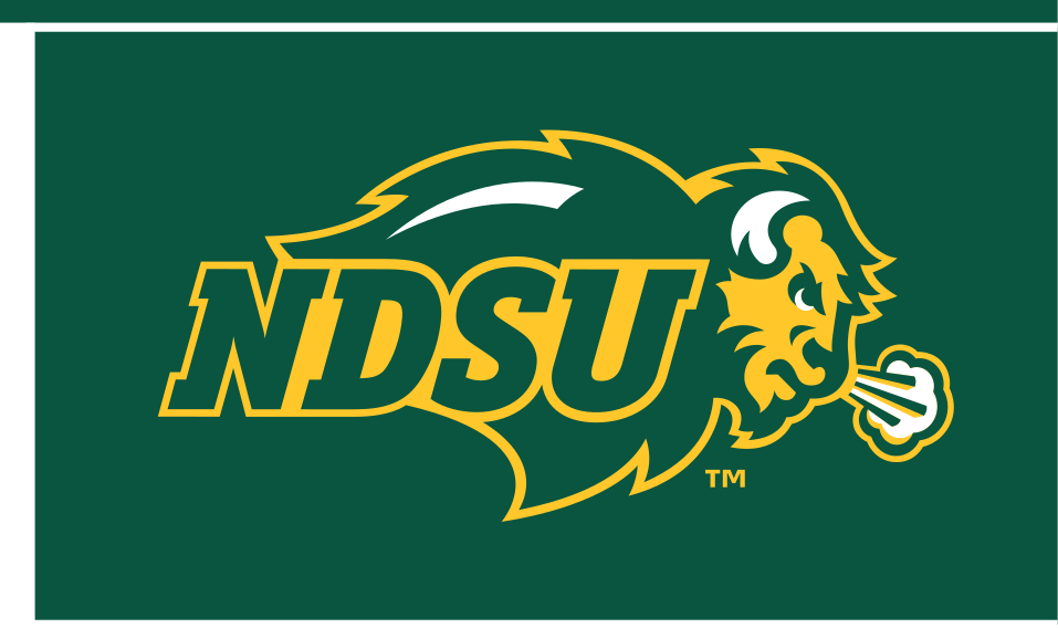 NDSU wordmark with bison head, full color on green variant, cell 3
