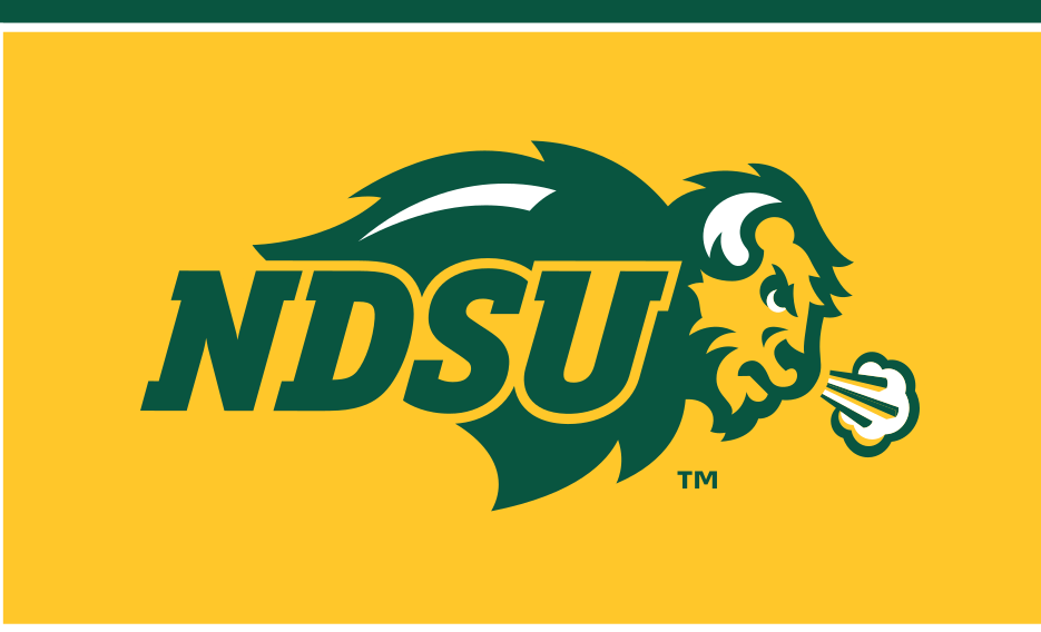 NDSU wordmark with bison head, full color on yellow variant, cell 4