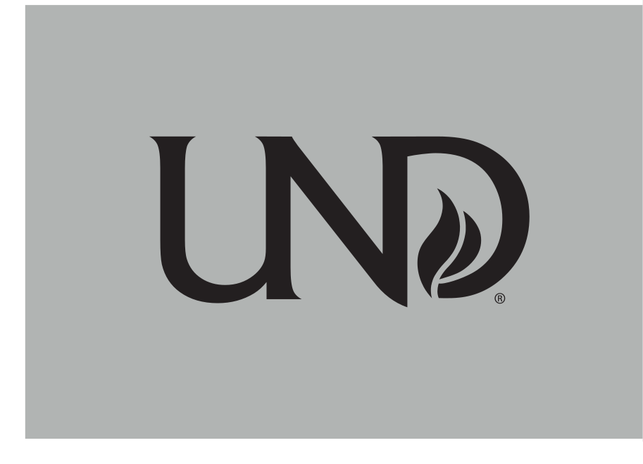 UND lettermark with flame, black on gray variant, cell 11