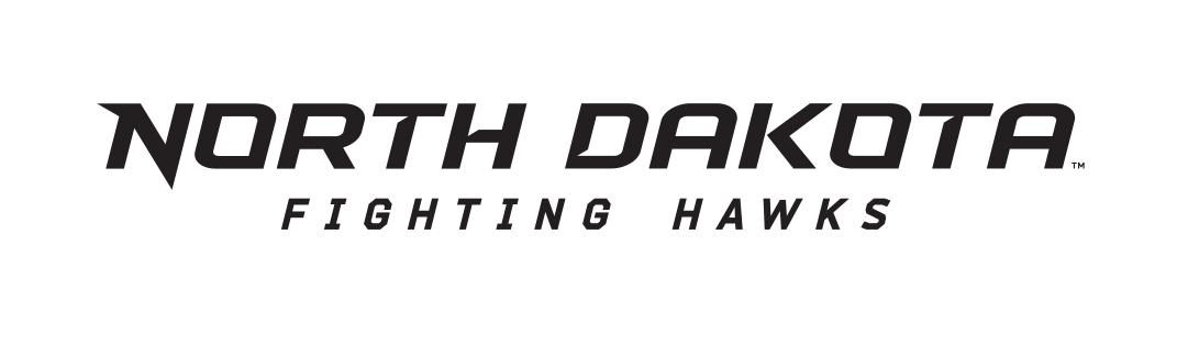 North Dakota Fighting Hawks wordmark, horizontal black/black on white variant, cell 20