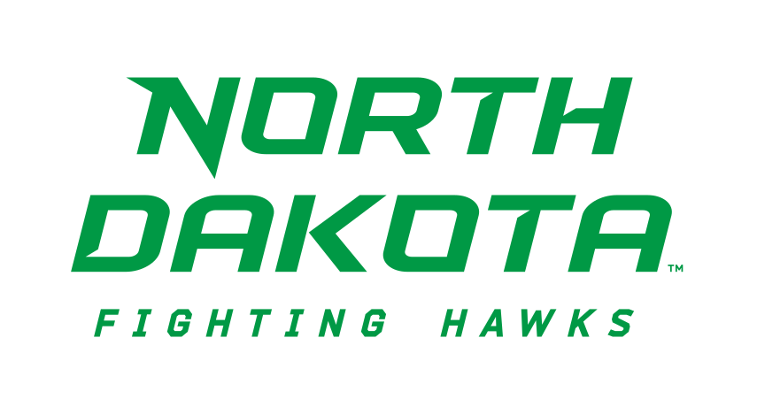 North Dakota Fighting Hawks wordmark, stacked green/green on white variant, cell 25