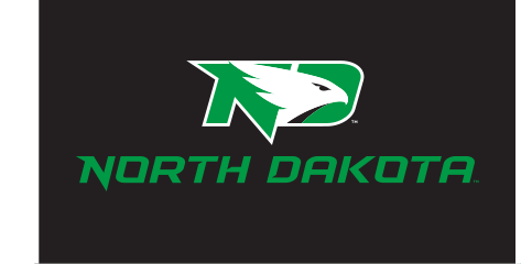 Hawk head with NORTH DAKOTA, horizontal green/black variant, cell 59