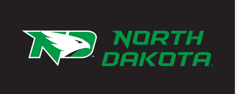 Hawk head with NORTH DAKOTA, horizontal single-line green/black variant, cell 65