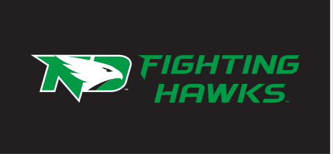 Hawk head with FIGHTING HAWKS, horizontal single-line green/black variant, cell 77