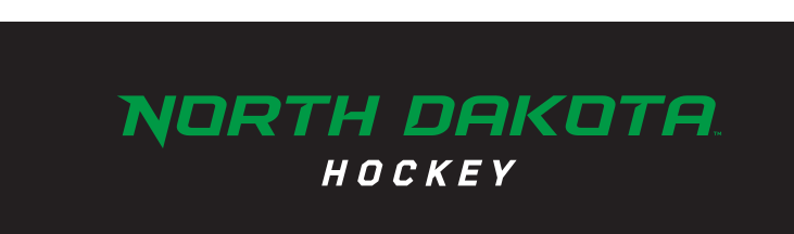NORTH DAKOTA HOCKEY wordmark, horizontal white on black variant, cell 85